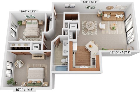 Two Bedroom Birchwood Deluxe Floor Plan at Tanglewood Apartments, Oak Creek, Wisconsin